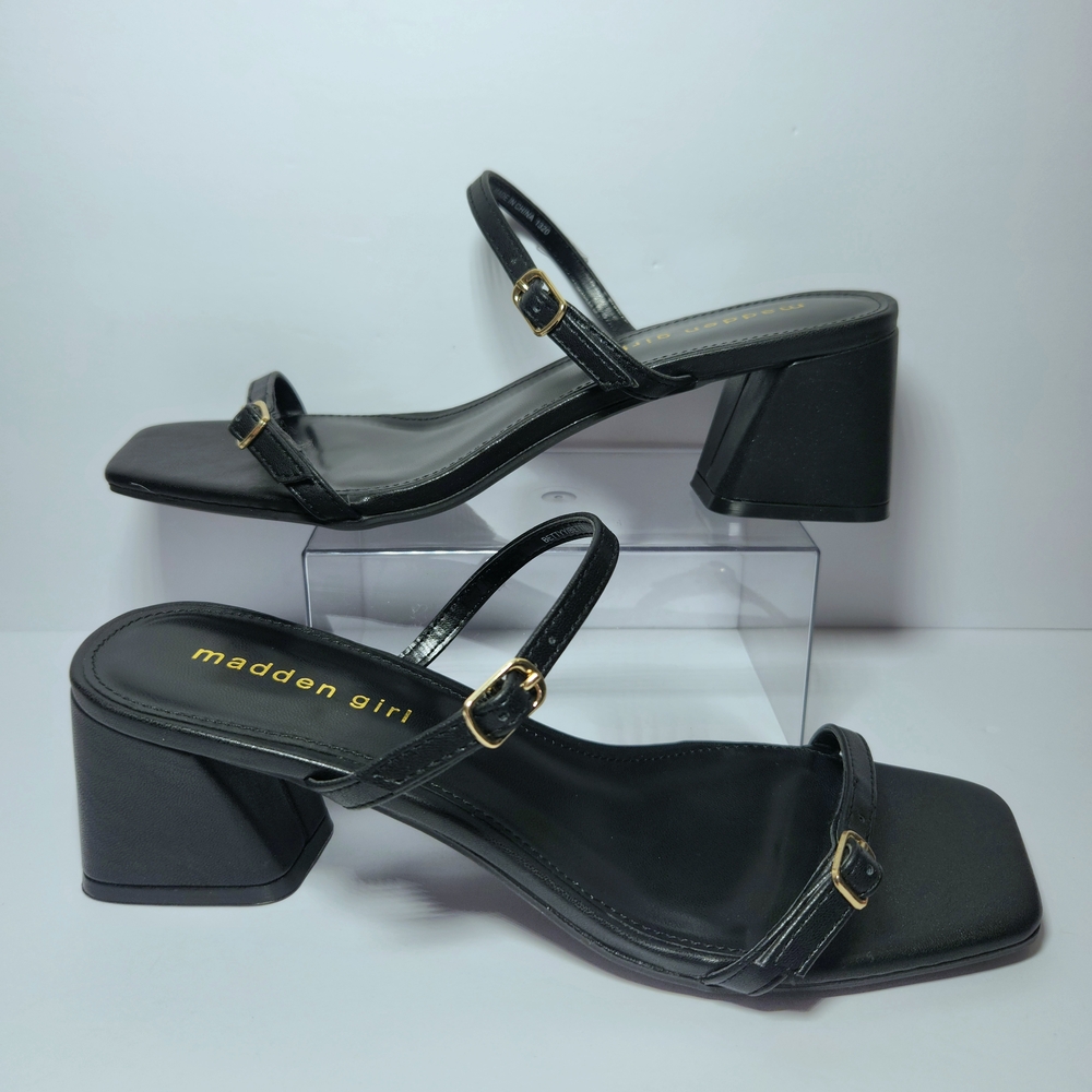 New Madden Girl Bettyy Two-Strap Black Heel Sandals, Size‎ 8.5